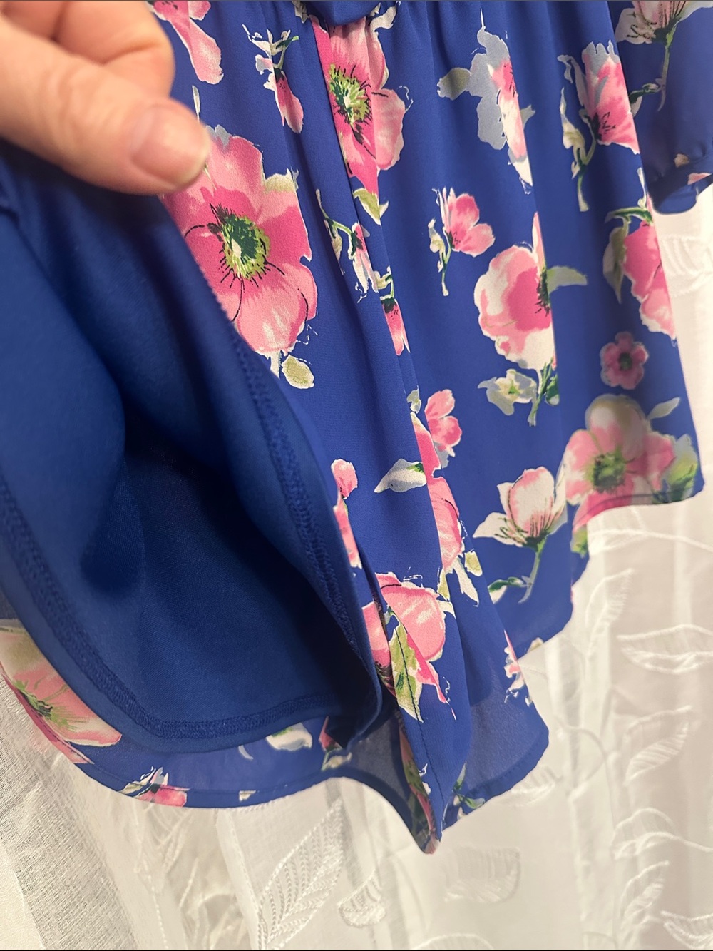 Peach Love California Blue Off-Shoulder Floral Romper with Pink Blooms - Picture 5 of 12